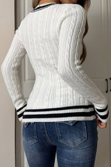 Contrast Stripe cable Fitted Sweater