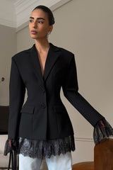 Lace Trim Flap Pocket Fitted Blazer