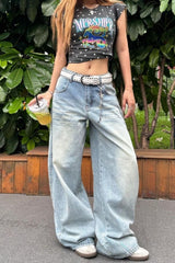 Jean bleu clair taille haute à jambes larges délavé