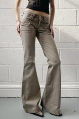 Jean cargo slim vintage taille basse à micro-évasement