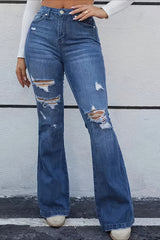 Jean stretch taille mi-haute à effet usé et tendance
