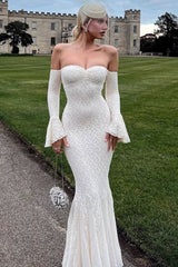 Robe de soirée sirène sexy à manches évasées en dentelle et résille