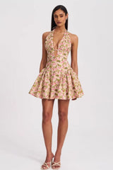Halter Backless Mini Floral Dress