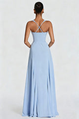 Cross Back Milk Silk Maxi Formal Dress
