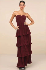 Robe de soirée bustier à volants et fronces étagées