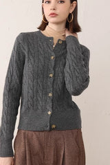 Cardigan en maille à manches longues et col rond uni, polyvalent