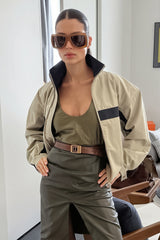 Color Block Stand Collar Zip Jacket