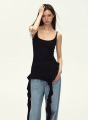 Débardeur noir asymétrique froncé