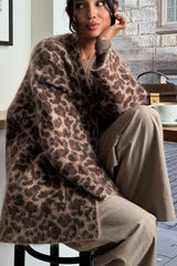Cardigan ample en maille imprimée léopard