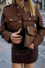 Veste rétro ample à col montant rouge bordeaux