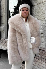 Manteau d'hiver chaud à col cranté en fausse fourrure de renard duveteuse