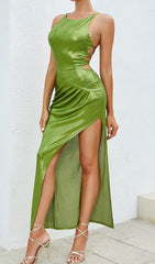 Robe midi à bretelles et fente sur la cuisse verte 