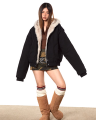 Veste bomber oversize doublée de fourrure