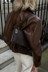 Veste de vacances décontractée en cuir à manches longues