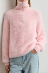 Pull à col roulé ample en fausse fourrure de vison avec fermeture éclair