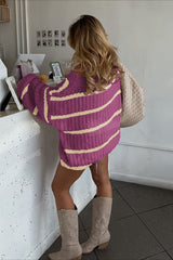 Contrast Stripe Asymmetric Neck Sweater
