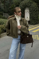 blouson aviateur zippé à manches chauve-souris