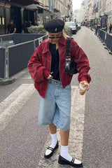 Veste en cuir à col et empiècements color-block