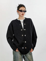 Cardigan en maille à bordure côtelée, oversize, bouton et fermeture éclair