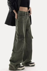 Jean cargo chic à jambes larges et droites