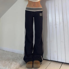 Pantalon bootcut à rayures patchwork