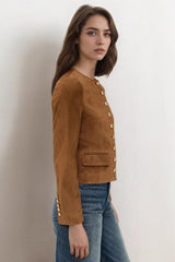 Veste courte classique en daim à boutons métalliques