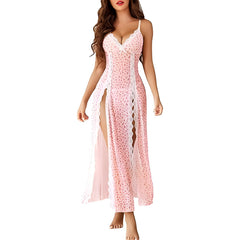 Longue nuisette transparente en dentelle florale