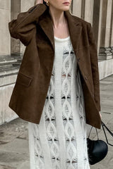 Manteau blazer américain rétro en daim marron