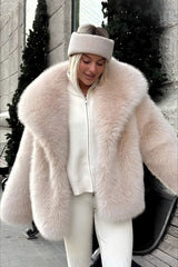 Oversized Shawl Collar Faux Fur Coat