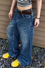 Jean oversize délavé à jambes larges brodé d'étoiles