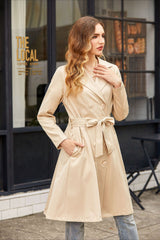 Trench-coat mi-long à poches et taille cintrée