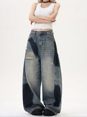 Jean baggy à jambes larges délavé et usé