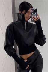 Veste bomber slim sexy en PU à col montant