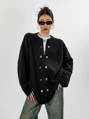 Cardigan en maille à bordure côtelée, oversize, bouton et fermeture éclair