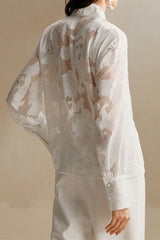 Blouse décontractée printemps-été à col roulé brodé