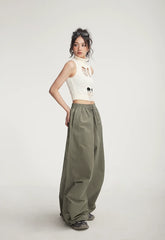 Pantalon palazzo à cordon de serrage bouffant