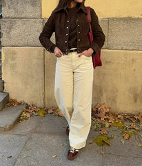 Manteau croisé en daim marron
