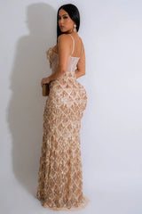 Elegant Spaghetti Strap A-Line Bodycon Maxi Sequin Dress