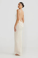 Solid Cowl Neck Tie Back Slim Slip Dress