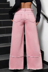 Jean rose dégradé patchwork usé et stylé