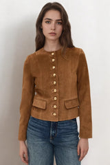 Veste courte classique en daim à boutons métalliques
