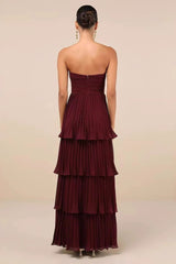 Robe de soirée bustier à volants et fronces étagées