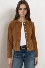 Veste courte classique en daim à boutons métalliques