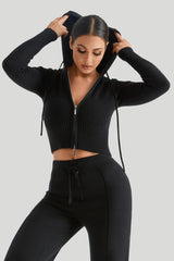 Sweat à capuche sexy taille haute à manches longues en maille