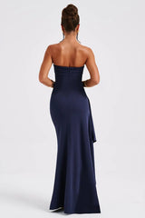Robe de soirée sexy bustier dos nu à épaules dénudées et fente haute