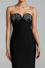 Robe de soirée bustier de luxe à strass et bandage