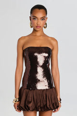 Robe de soirée moulante babydoll à sequins et épaules dénudées