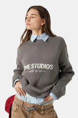 Embroidery Knit Slouchy Pullover Blouse