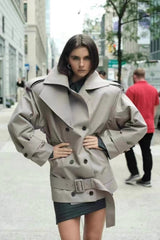 Manteau rétro élégant à double boutonnage et col montant