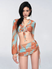 Ensemble jupe tie-dye bleu et orange